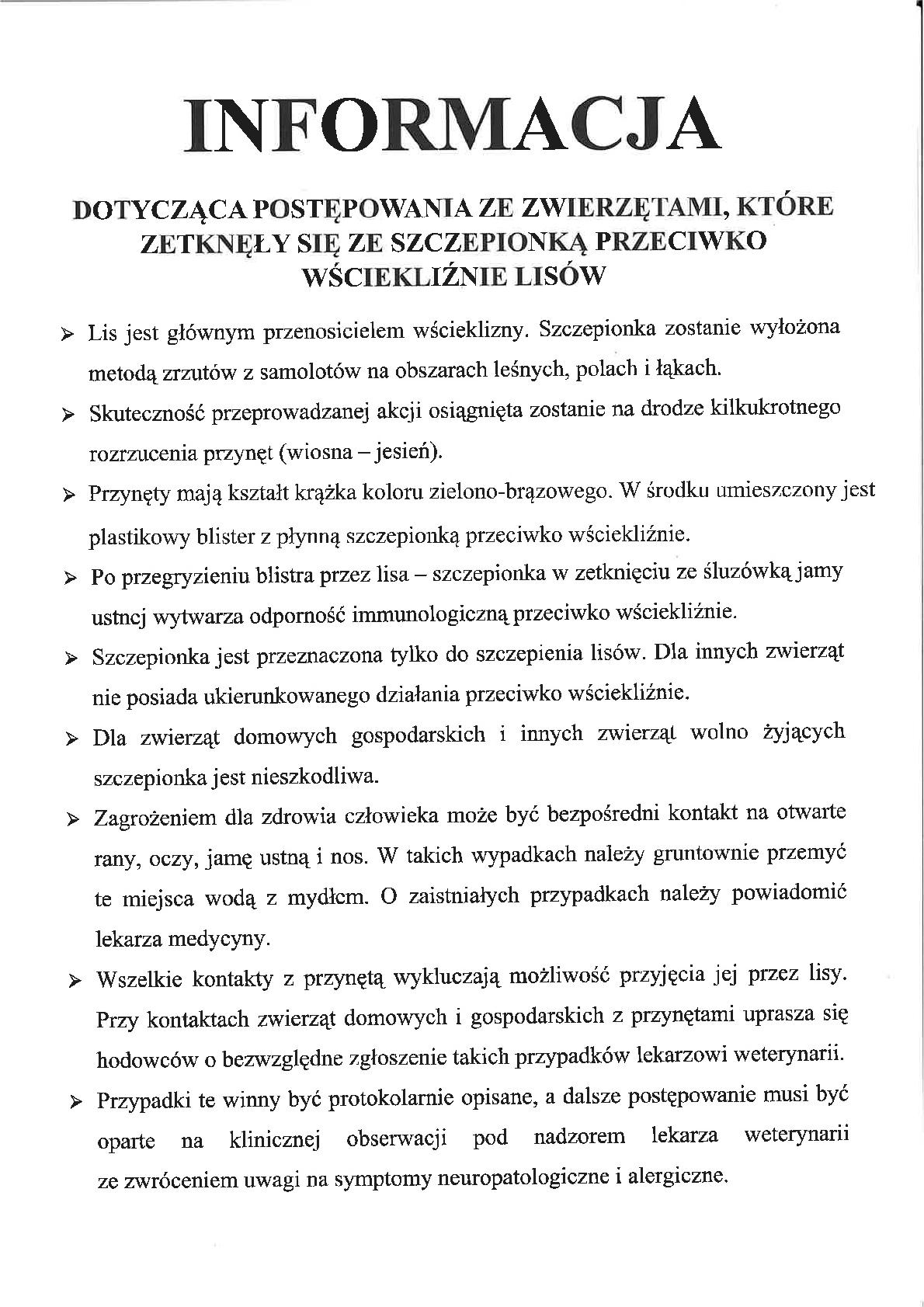 Uwaga!!! Akcja szczepienia doustnego lisów wolno żyjących przeciwko wściekliźnie na&nbsp;terenie województwa mazowieckiego
